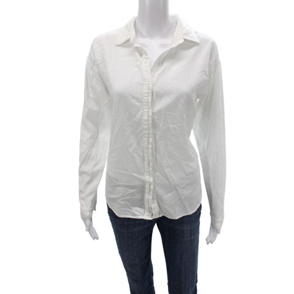 Market Women Basic Button-Up Collared Long Sleeve White Rayon Top Size S